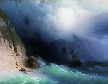 岩の近くの難破船 1870 ロマンチックなイワン・アイヴァゾフスキー ロシア Oil Paintings